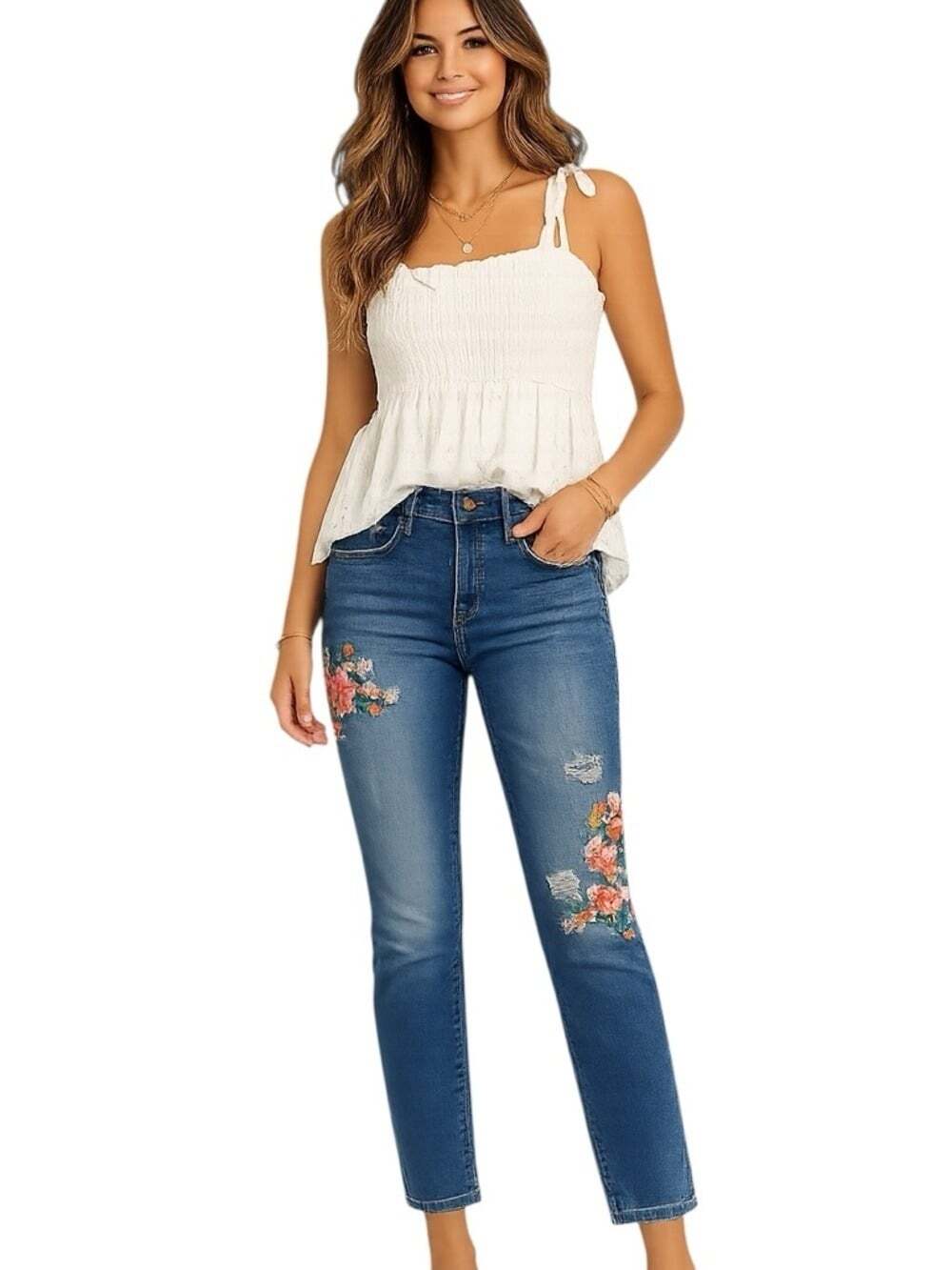Pilcro Floral Embroidered Boyfriend Jeans Anthropologie 27 Mid Rise Boho Vintage